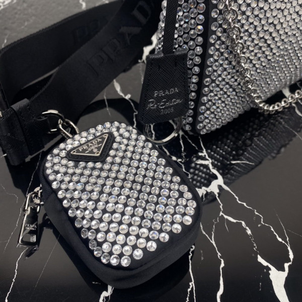 Pra*a re-edition 2005 satin bag with crystals