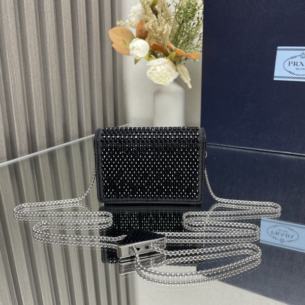 Pra*a cardholder with shoulder strap and crystals