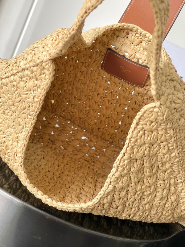 CELIN* CABAS TRIANGLE IN RAFFIA AND CALFSKIN