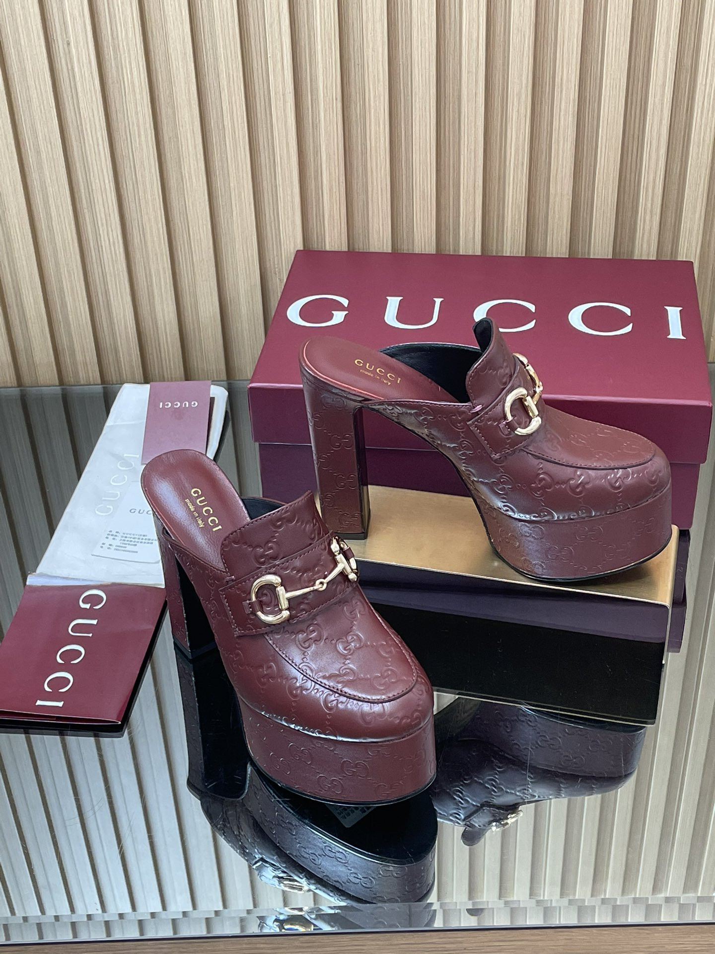 G*u*i women's platform mule with horsebit -13.5cm